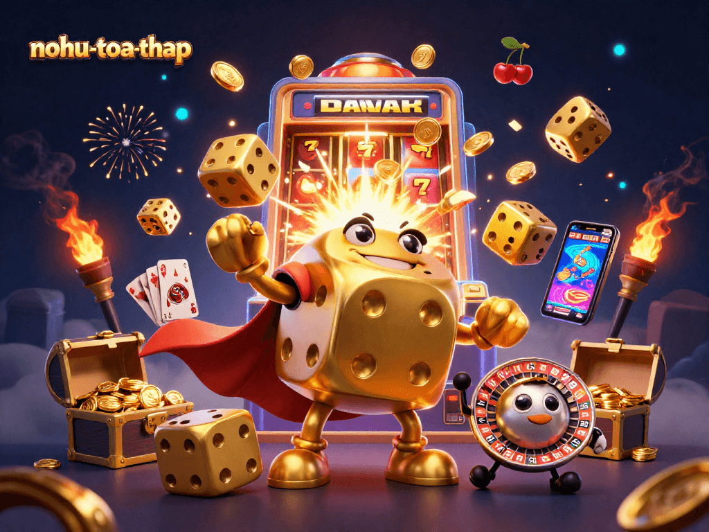 Nohu-toa-thap offers thrill as players enjoy massive jackpots in a vibrant 3D casino scene.