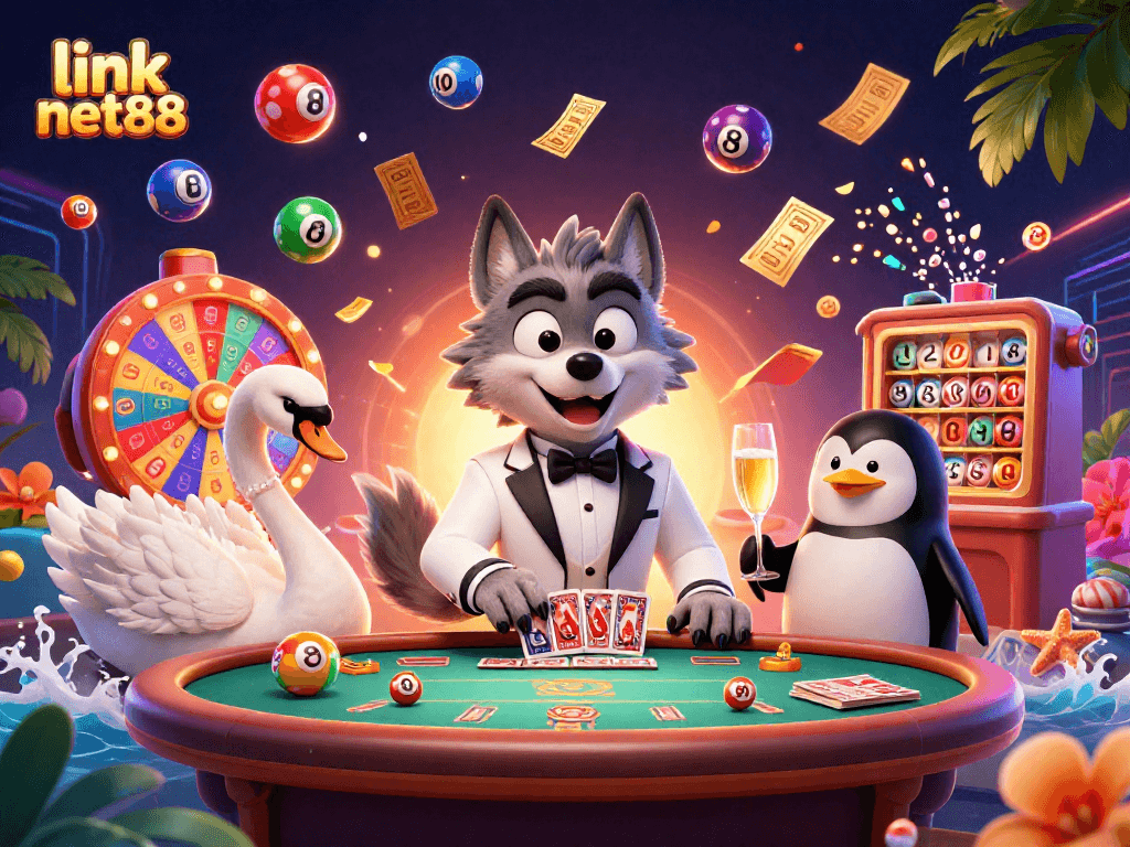 Experience the excitement of gambling with link net88 as colorful lottery balls and vibrant prizes animate the scene.