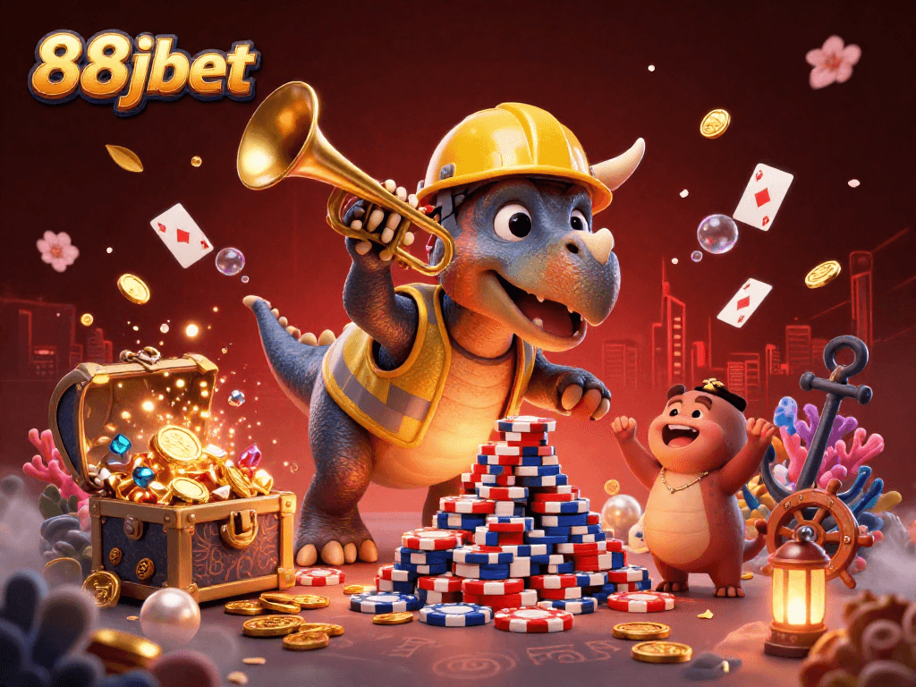 Celebrate winning strategies at 88jbet with a vibrant 3D casino scene full of excitement and gaming elements.