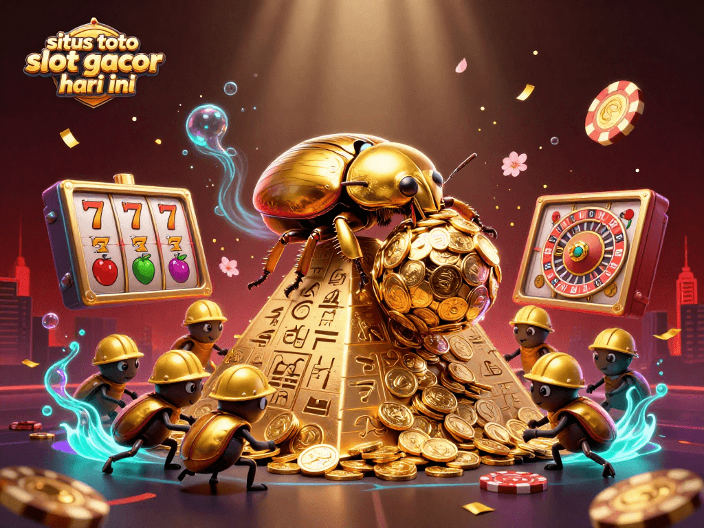 Engage with the situs toto slot gacor hari ini featuring an exciting 3D casino scene filled with dynamic elements.