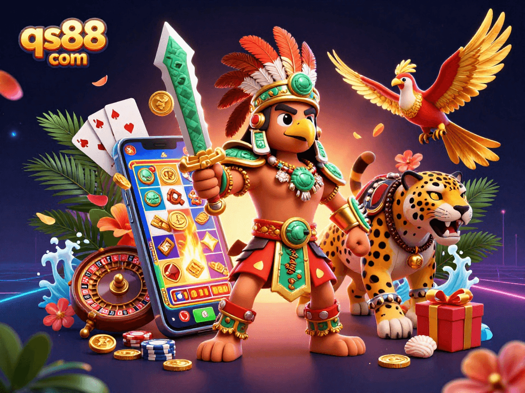 Engage with qs88 com's exciting slot adventures featuring vibrant characters and dynamic casino elements.