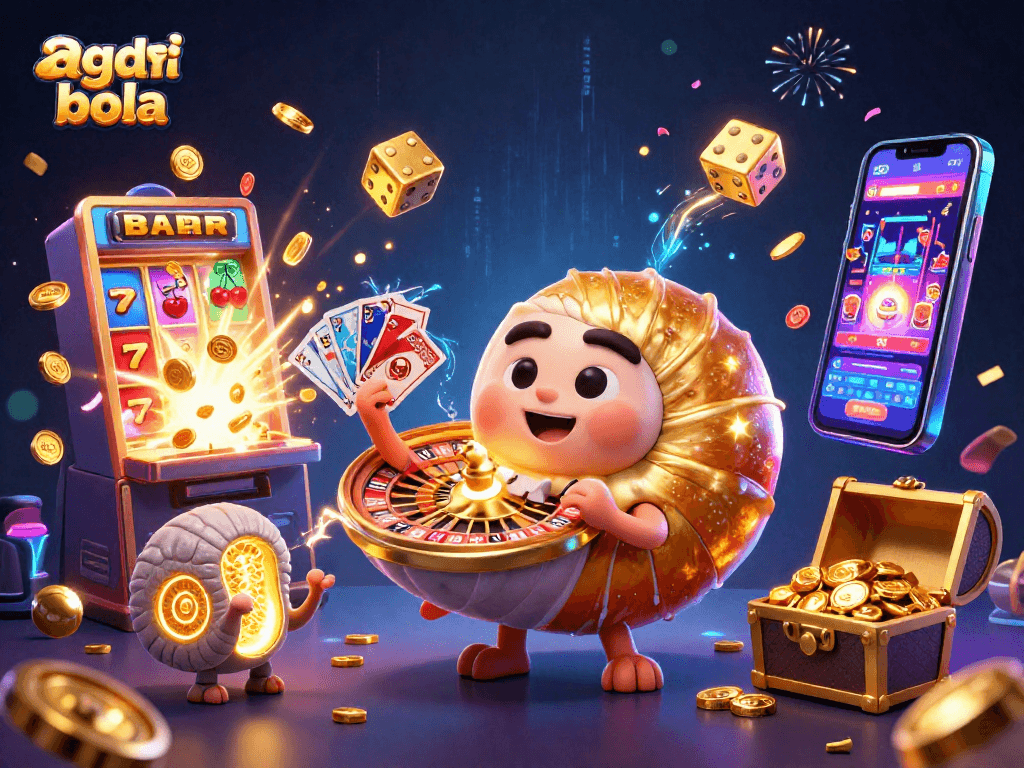 Engage in thrilling betting action with agen judi bola amidst vibrant casino elements and glowing graphics.