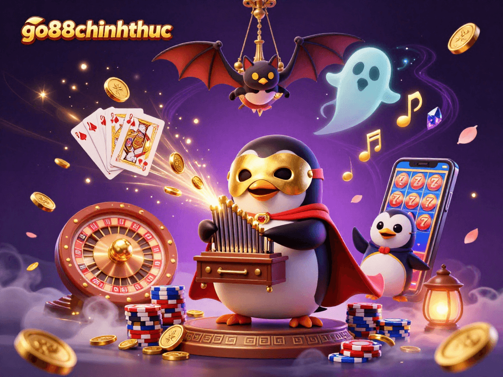 Experience go88chinhthuc as the phantom penguin unleashes golden coins from a magical organ.