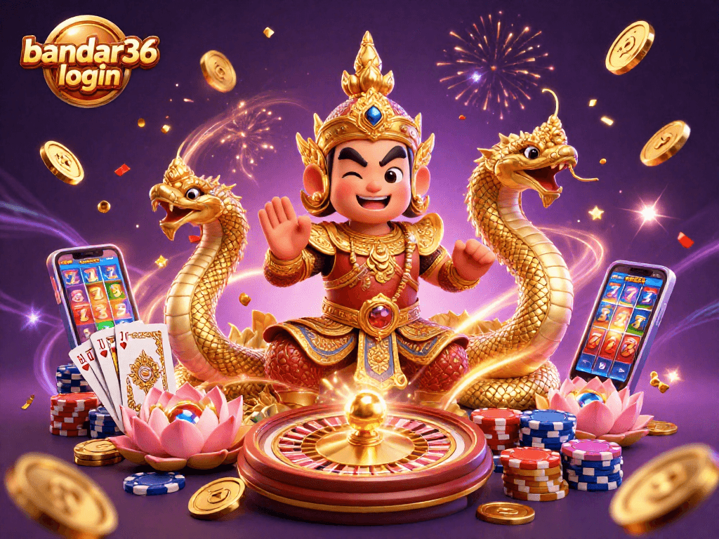 Mengakses bandar36 login dengan tampilan ilustrasi kasino 3D yang mengesankan dan penuh kemeriahan.