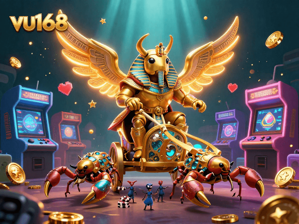 Experience exciting gameplay at vu168 with our vibrant casino-themed illustration full of engaging elements.