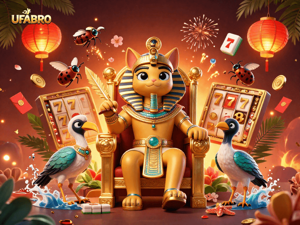Experience the thrill of UFABRO with a golden pharaoh cat and exciting slot games