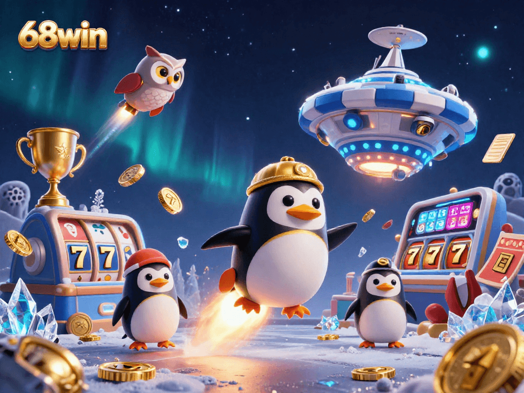 Experience thrilling wins at 68win with a vibrant scene featuring slot machines and dazzling casino excitement.