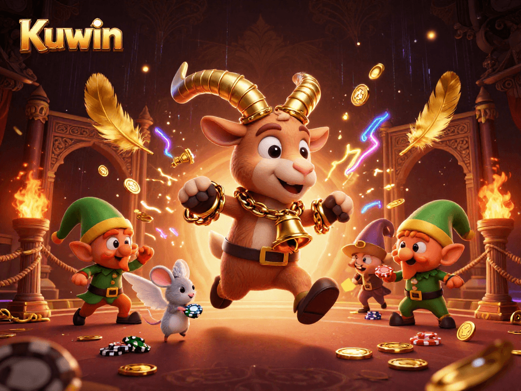Kuwin celebrates with a festive 3D illustration of Krampus managing a lively casino, capturing the essence of holiday gambling fun.