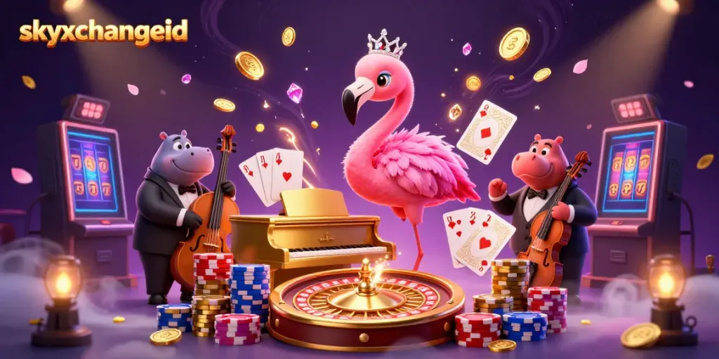 Experience thrilling gaming action with skyxchangeid featuring vibrant 3D characters and casino elements.