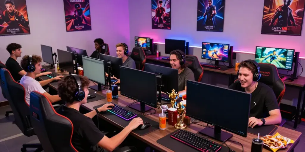 Engaged gamers enjoying the luxury111 online gaming platform in a vibrant virtual lounge.