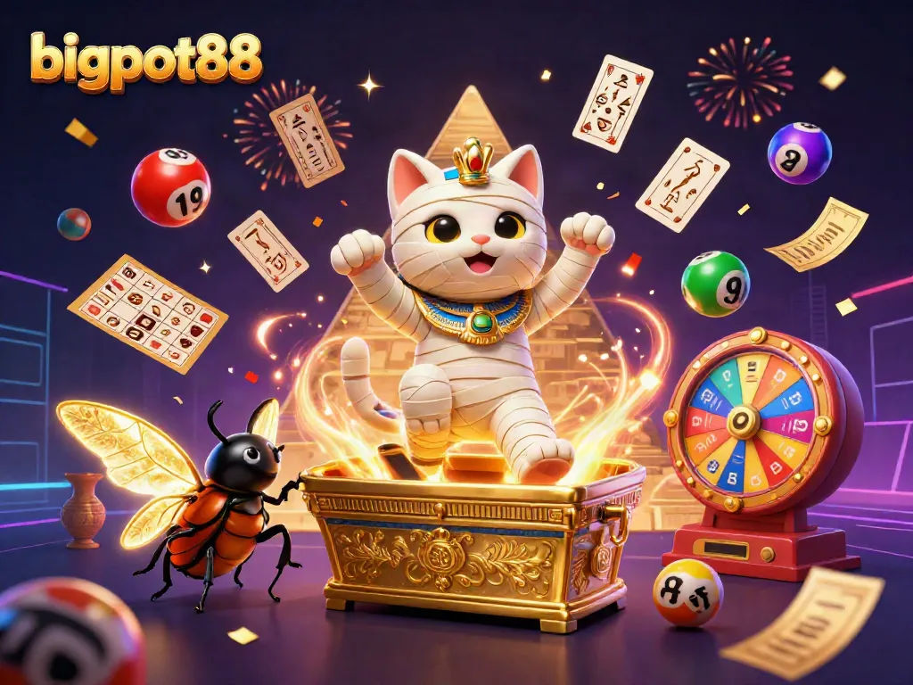 Engage in exciting gaming at bigpot88 with vibrant casino elements and characters bursting with energy.