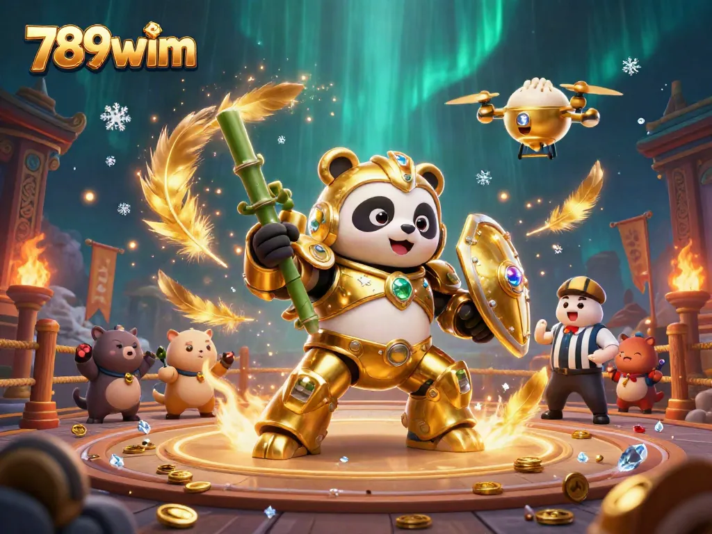 Join the thrilling action at 789wim with a dynamic 3D panda mech battle in an epic casino arena.