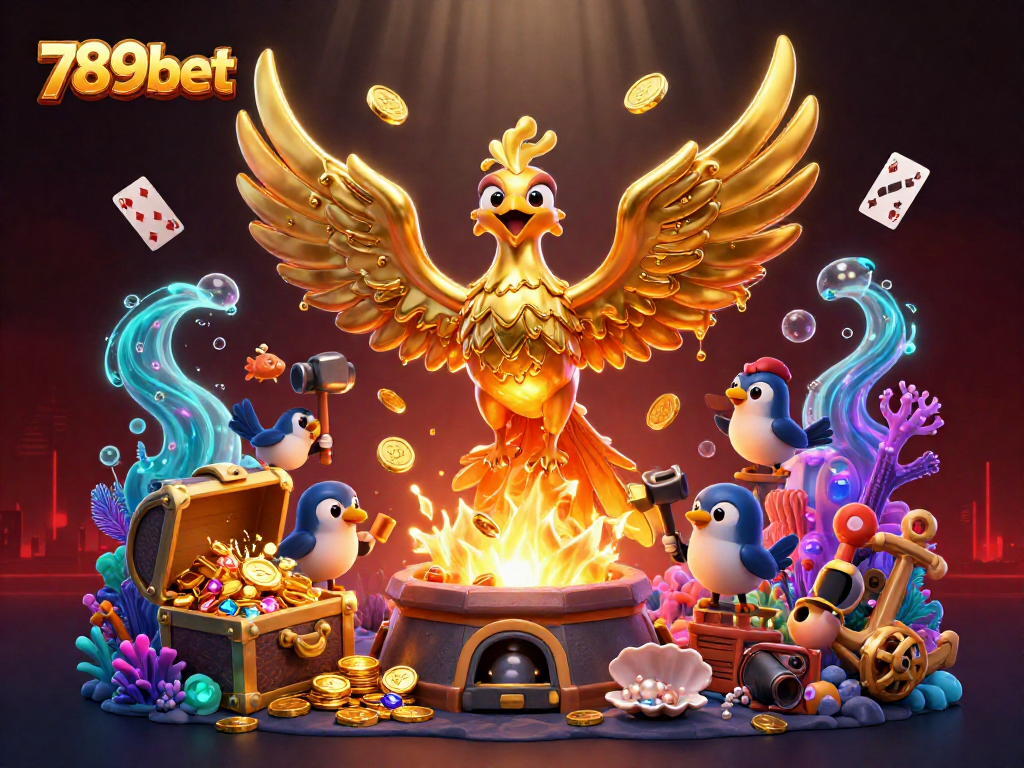 Engage with the thrilling world of 789bet featuring a dynamic golden phoenix illustration amidst vibrant casino elements.