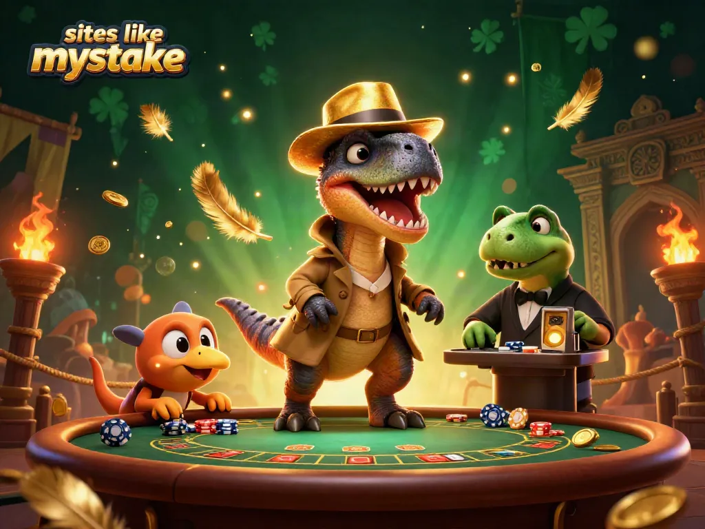 Play at dynamic sites like mystake with the velociraptor card counter, surrounded by chips and gold coins