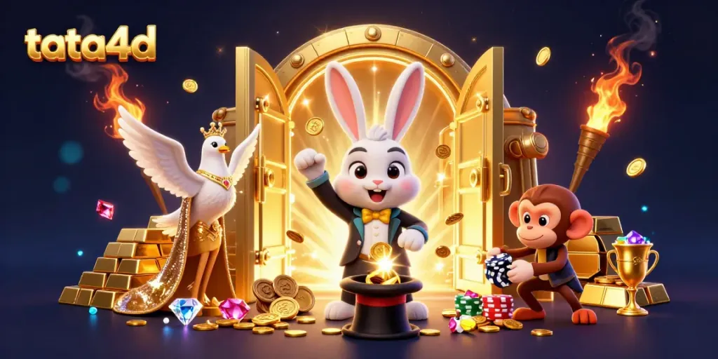 TATA4D platform magic with a magician rabbit, coins, and poker chips bringing excitement to gamers.