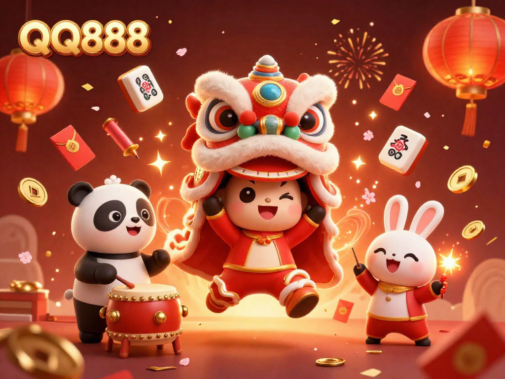 Experience the excitement of QQ888 with vibrant characters celebrating in 3D casino-themed illustration.