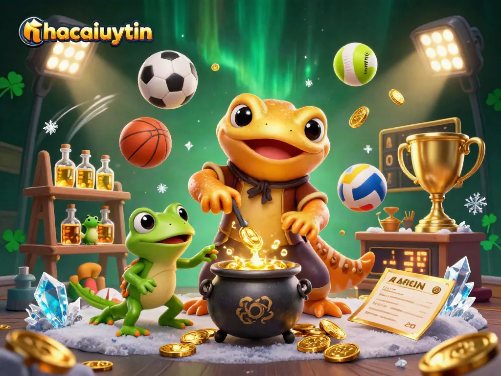 nhacaiuytin engaging gambling scene with golden salamander and sports elements igniting excitement.