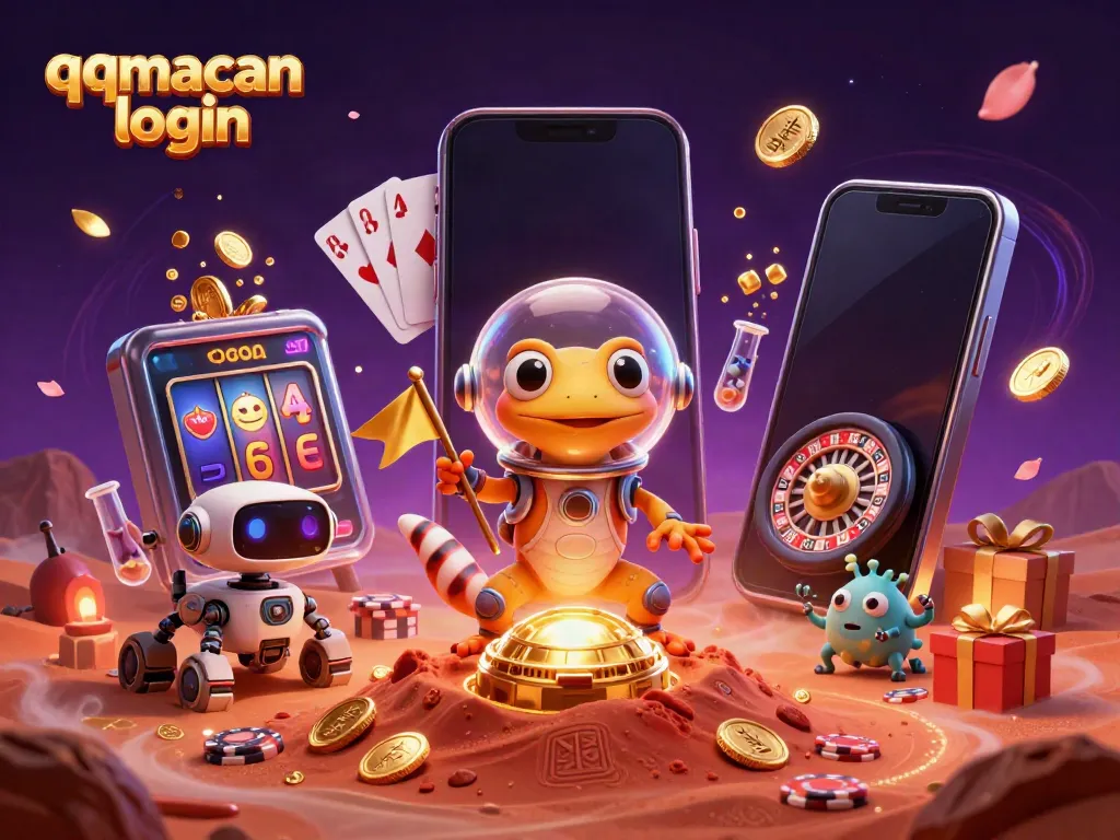 Play exciting games with qqmacan login, featuring a Martian gecko discovering a golden casino on Mars.
