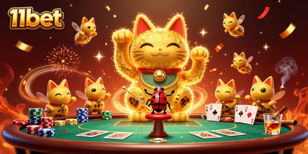 Engage with 11bet in vibrant casino action with a lucky cat and dynamic gaming elements.