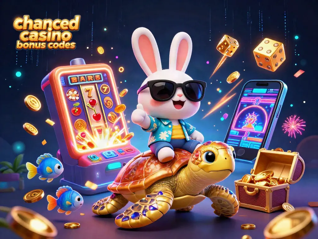 Engaging scene showcasing chanced casino bonus codes with a lucky rabbit and golden turtle in action.