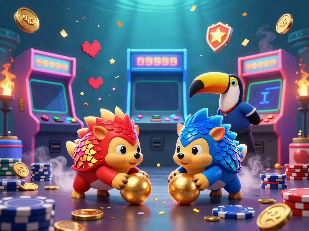 Engaging 3D illustration depicting 99win pangolins competing in a vibrant casino-like setting with colorful game elements.