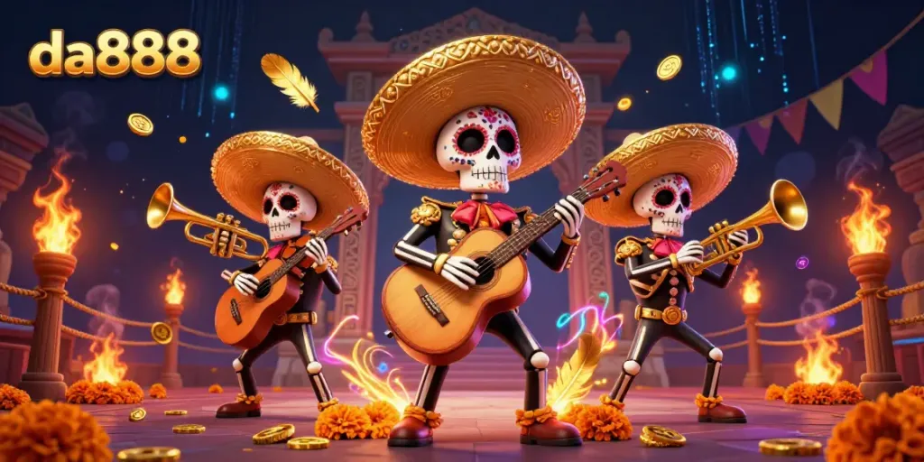 Experience high-energy gaming with da888's vibrant mariachi illustration and casino elements