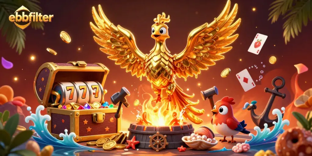 Experience winning excitement with ebbfilter's dynamic casino themed illustration showcasing golden riches.