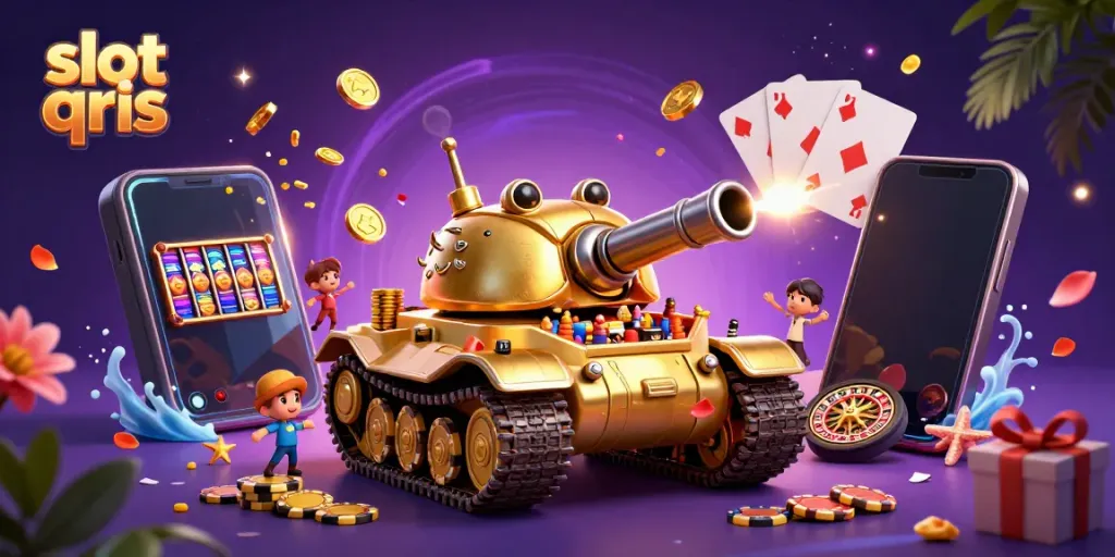 Experience thrilling gameplay with slot qris in a vibrant casino scene featuring golden beetle tank details.