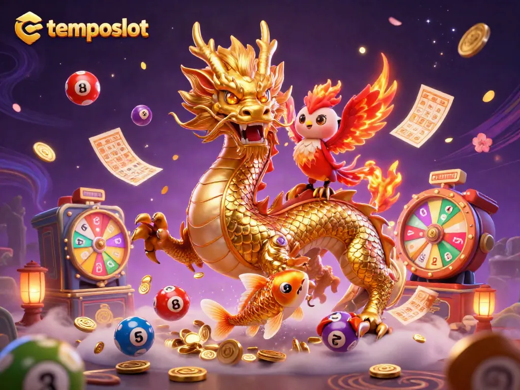 Experience thrilling gameplay with temposlot's vibrant casino adventure featuring a dragon, phoenix, and koi fish.