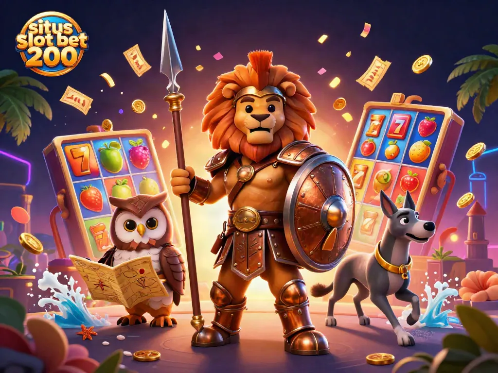 Experience the excitement of situs slot bet 200 with dynamic slot reels and golden tickets celebrating big wins.