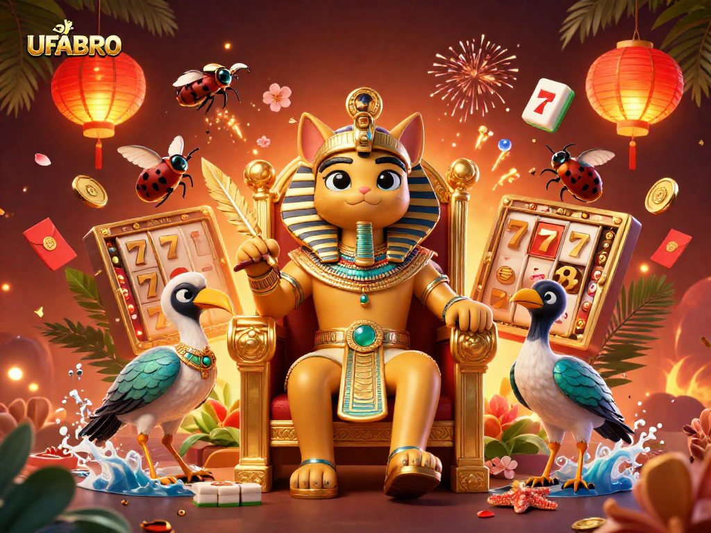 Experience the thrill of UFABRO with a golden pharaoh cat and exciting slot games