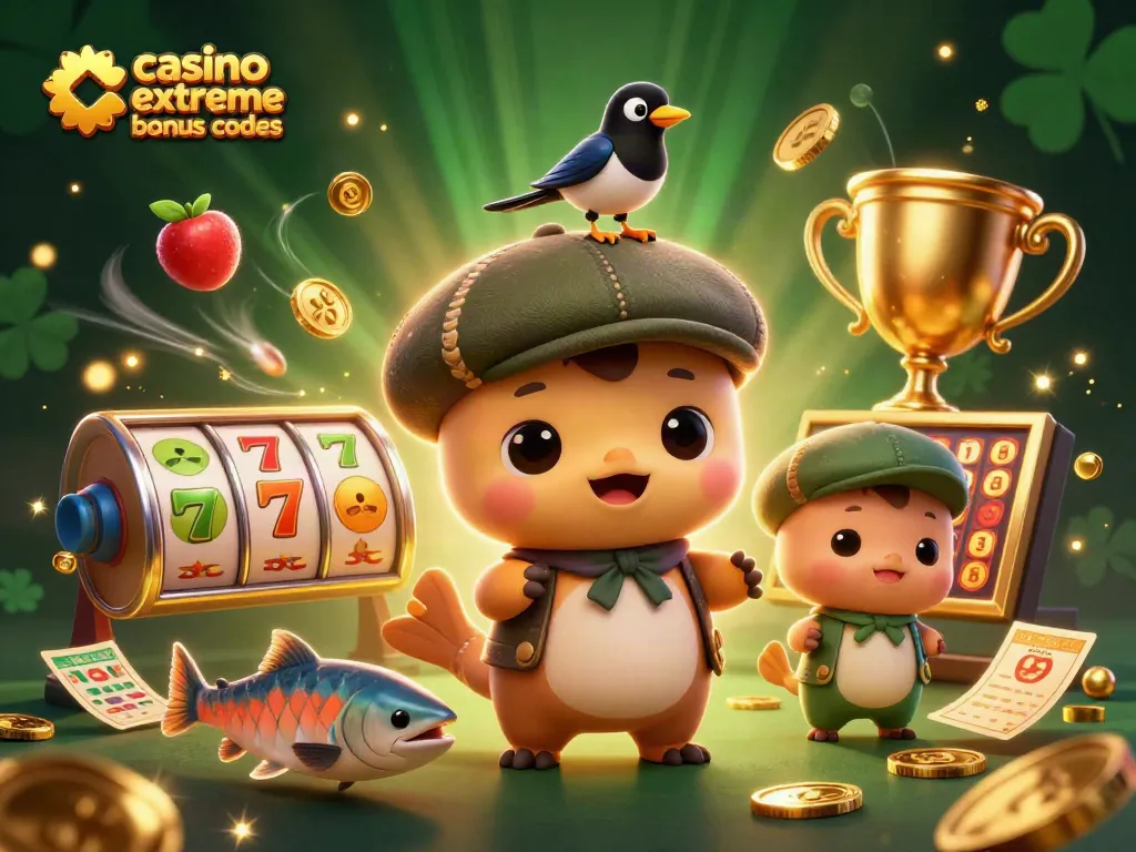 Win with casino extreme bonus codes in a detailed 3D illustration showcasing vibrant gaming elements and characters.