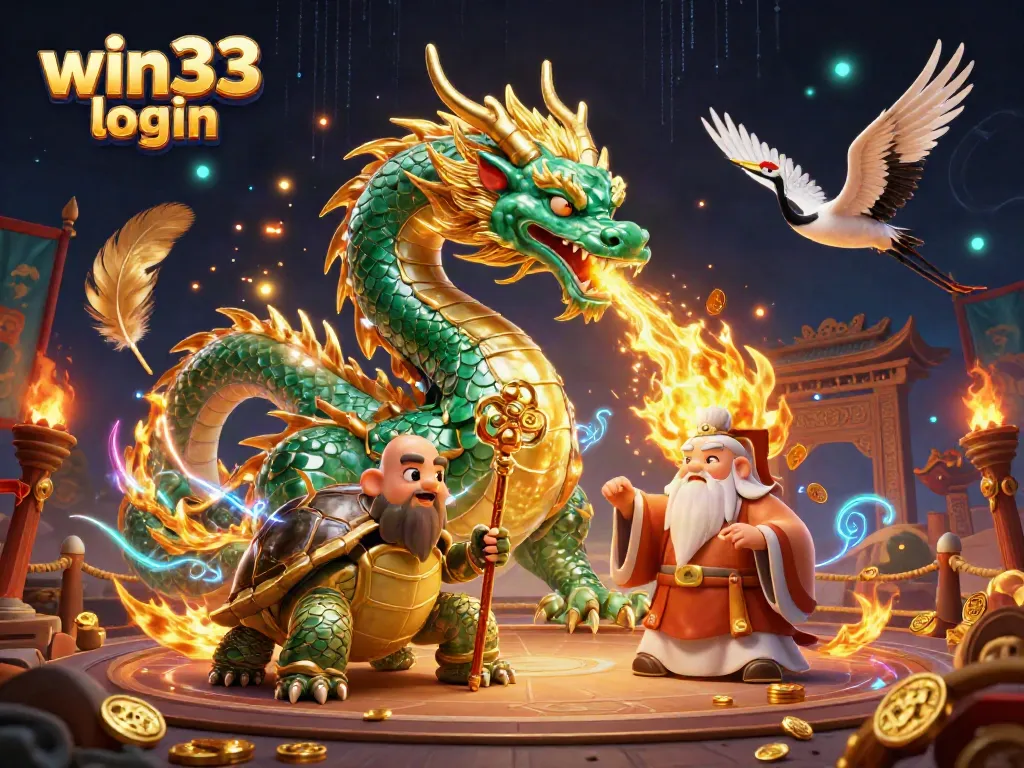 Experience the thrill of win33 login with emerald dragon and lucky symbols in a vibrant online casino scene.