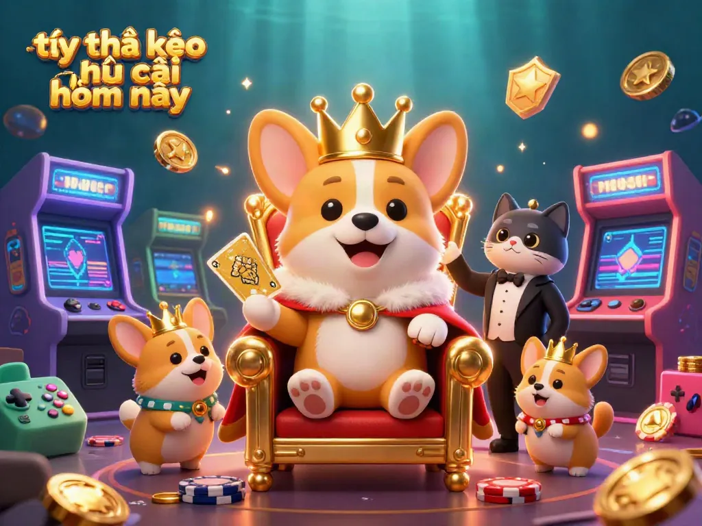 Experience the excitement of tỷ lệ kèo nhà cái hôm nay with a royal corgi and vibrant casino elements.
