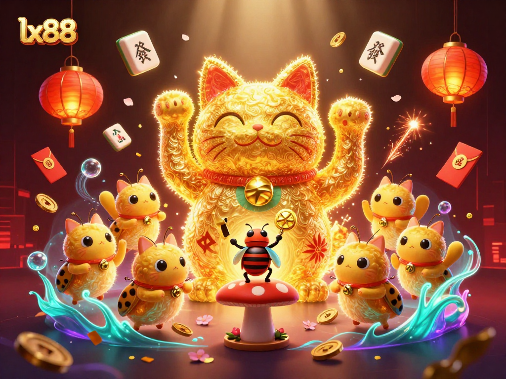 Experience the excitement of lx88 with a vibrant lucky cat and casino elements in a dynamic scene.