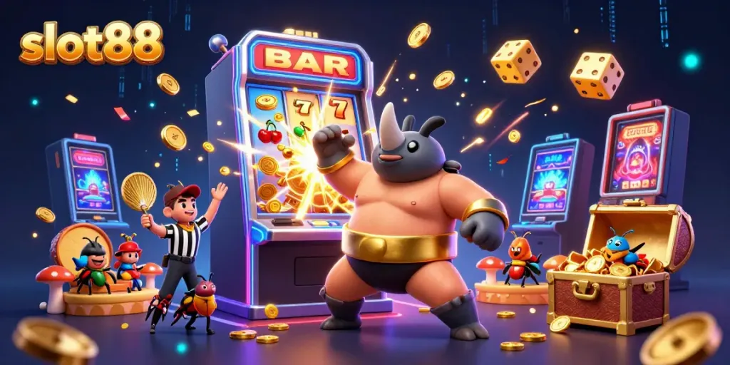 Slot88 menghadirkan keceriaan dengan ikon judi di tengah gemerlap jackpot.