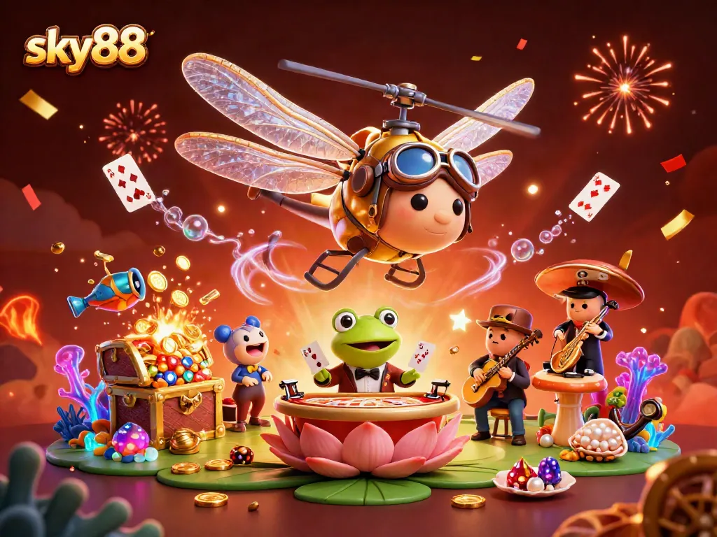 Engage with sky88 as you spin colorful reels in a vibrant casino universe filled with lively characters.