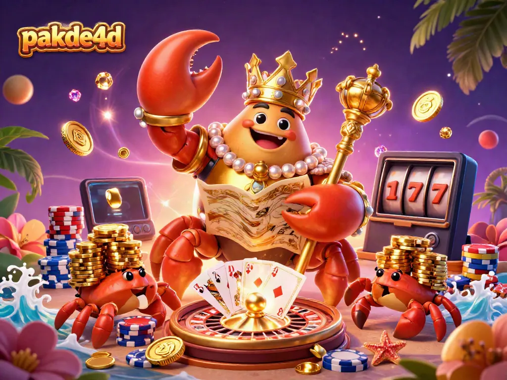 Experience thrilling gameplay with pakde4d, featuring an emperor crab and treasure map in a vibrant casino scene.