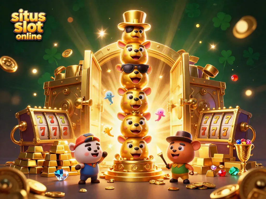 Bermain situs slot online dengan slot gacor, melibatkan simbol beruntung dan kilauan harta karun.