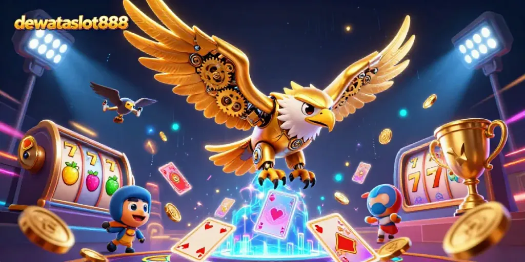 Permainan kasino dewataslot888 dengan permainan slot interaktif dan koin emas yang bertebaran