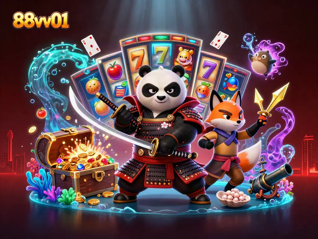 Experience thrilling slots and jackpots with 88vv01's vibrant casino world illustrated in 3D.
