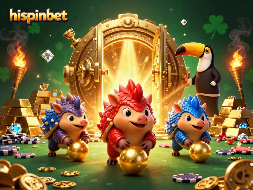 Engage with hispinbet as vibrant pangolins enjoy casino action in a colorful 3D scene.