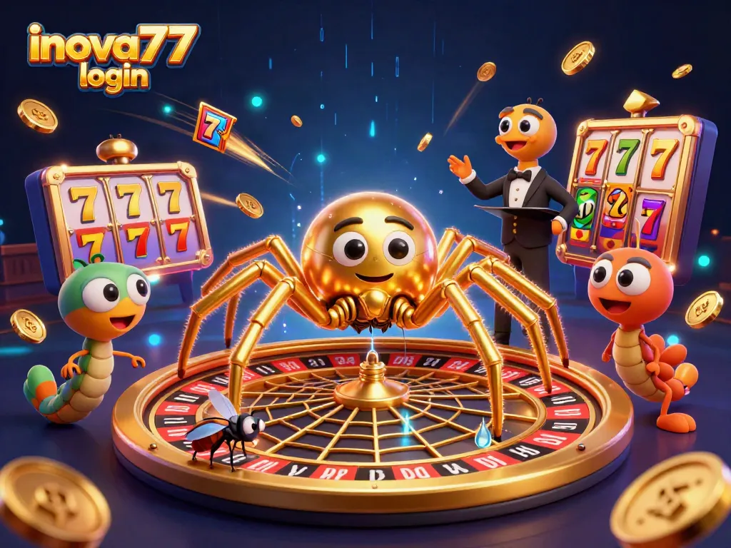 Experience thrilling slot action with inova777 login, as a golden spider spins a roulette web.