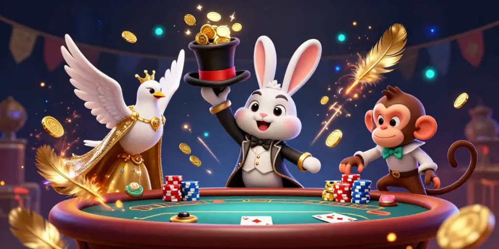 Play game online with our thrilling 3D cartoon characters in an engaging casino scene.
