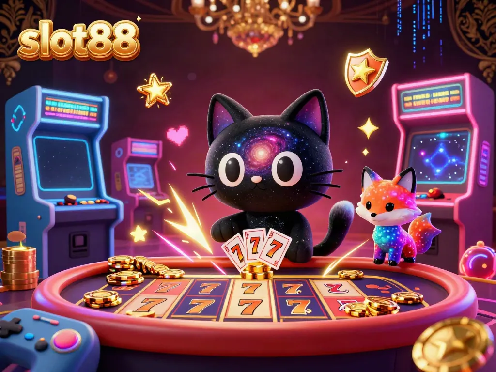 Experience the excitement of slot88 with vibrant characters and thrilling game elements in a cosmic casino scene.
