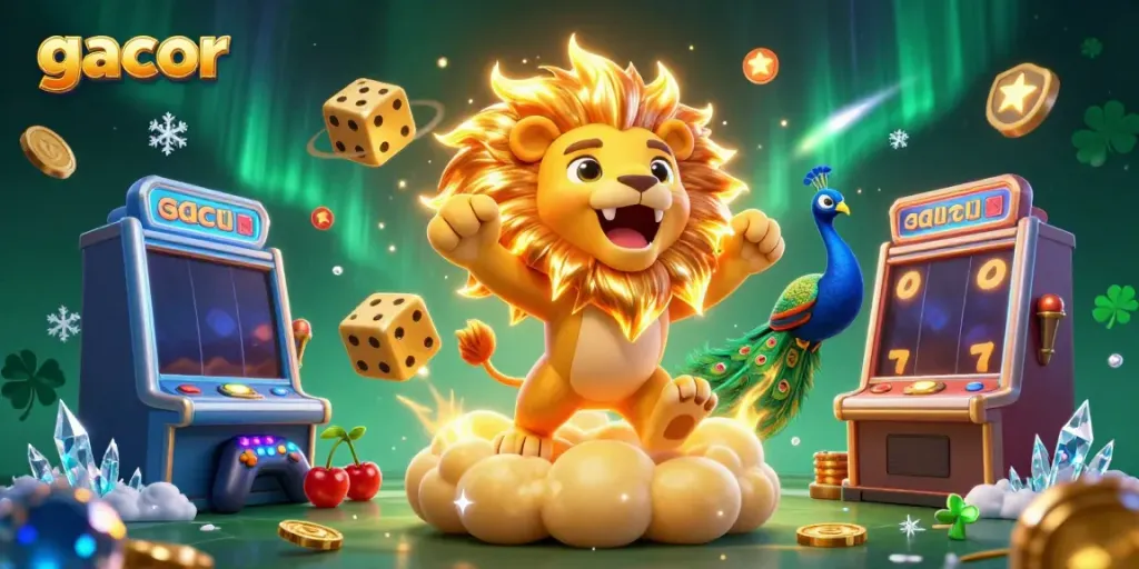 Feel the thrill of gacor slots with a dazzling 3D sun lion and dynamic gaming elements.