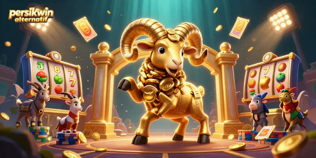 Menangkan jackpot di persikwin alternatif dengan simbol slot emas dan koin mengkilap.