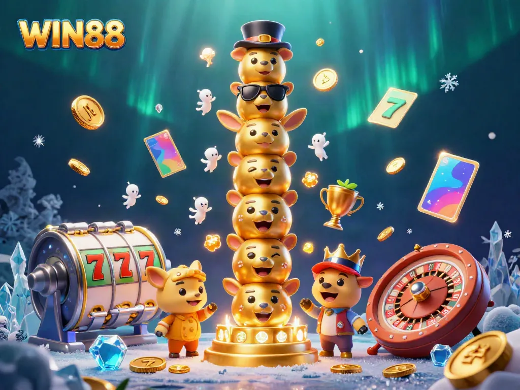 Engage in thrilling WIN88 slot action with vibrant symbols, dynamic totem, and immersive casino atmosphere.