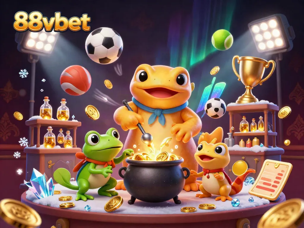 Engage with 88vbet's thrilling gaming experience as a giant golden salamander alchemist creates gold coins in an imaginative scene.