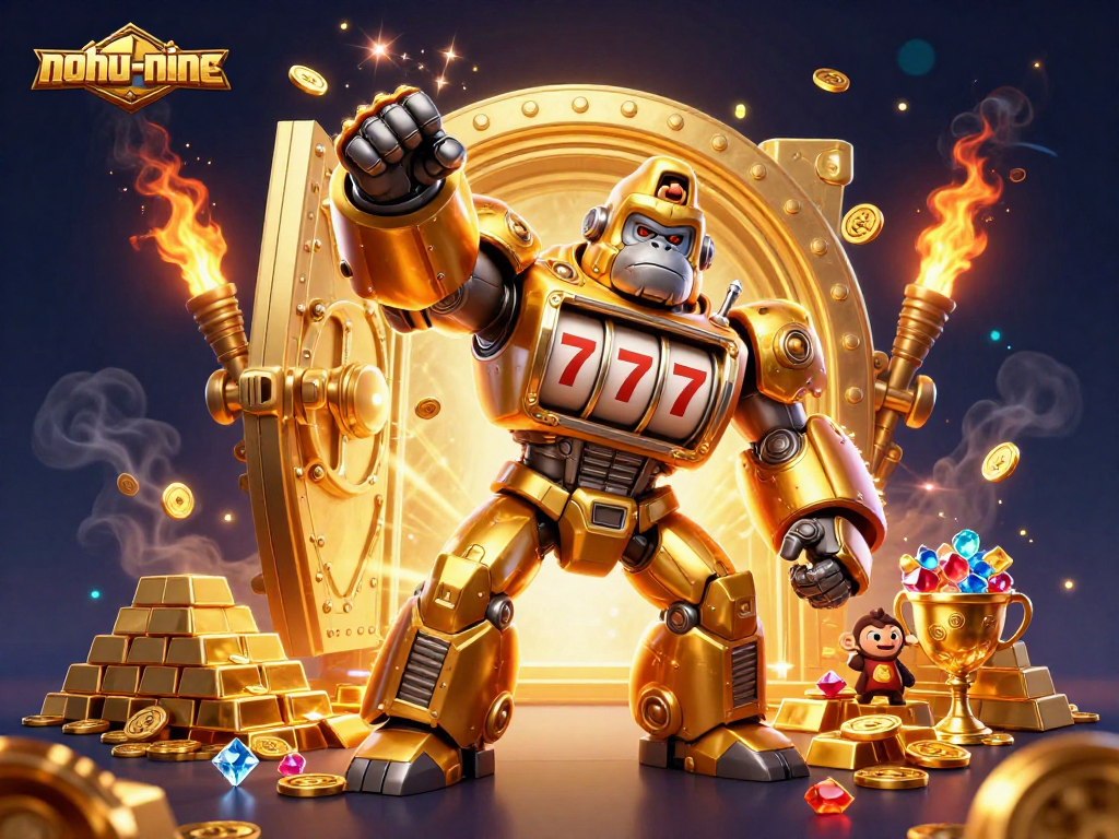 Experience thrilling wins with nohu-nine in this vibrant casino-themed illustration featuring dynamic characters.